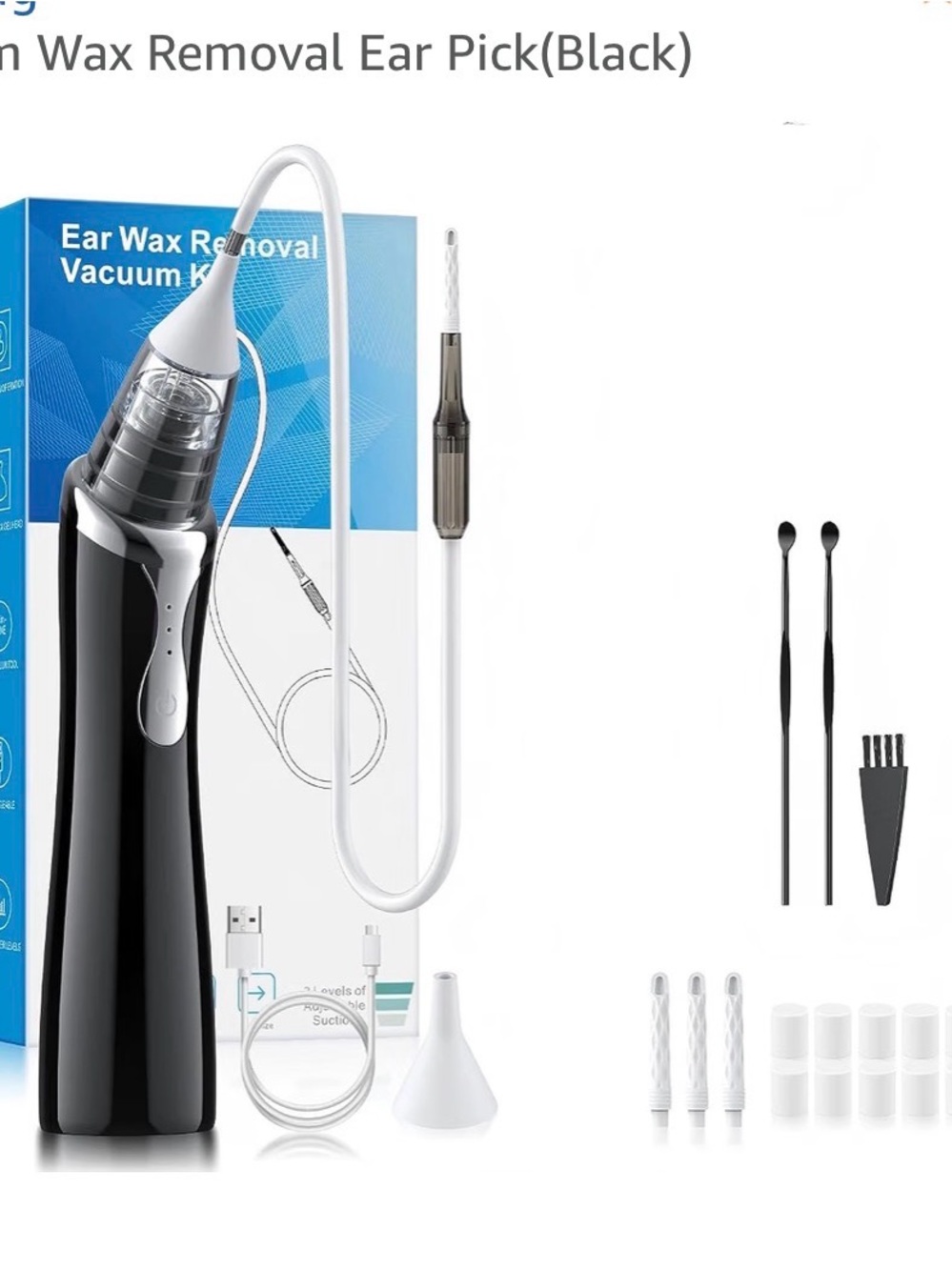 Rechargeable Ear Wax Removal Vacuum Pick - Black